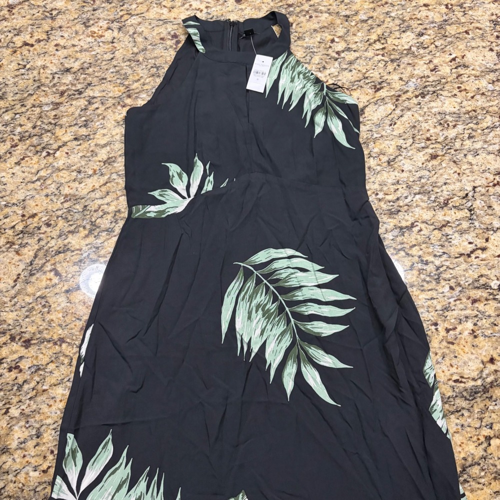 NEW Ann Taylor Tropical Palm Leaf Halter Maxi Dress Black Green Women 6 ws